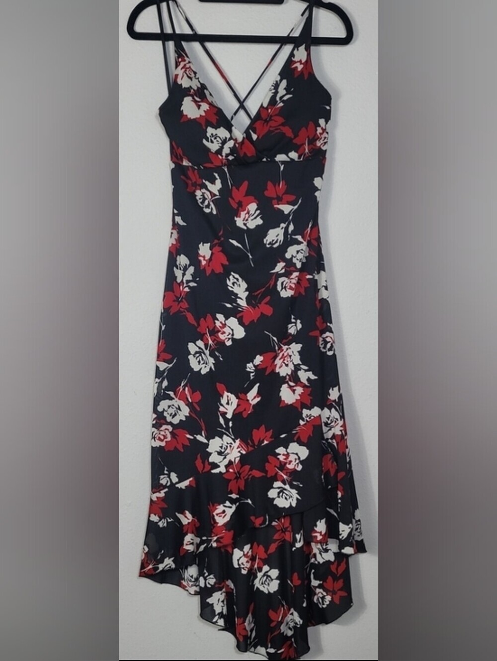 Y2K Charlotte Russe Halter Floral Midi Dress Size Large Black Red Whimsigoth 90s